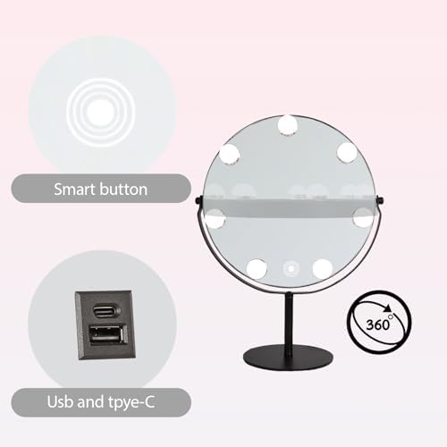 Hollywood Vanity Mirror with Lights, 11.8"x17" Lighted Makeup Mirror for Desk with 7 Led Bulbs, 3 Lighting Modes, Dimmable Light,360° Rotation for College Dorm, Bedroom & Dressing Room (BLACK) - Image 5
