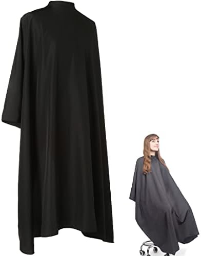 Large Hair Cutting Cape Water Resistant Salon Cape Snap Closure (Black) - Image 3