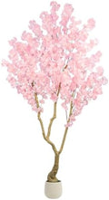 Pink Artificial Cherry Blossom Tree 7FT with Sturdy White Planter by Anbeser