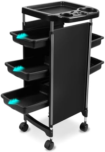Professional Salon Trolley Cart, 5-Drawer Rolling Storage Organizer, Black, 35.4" Height with Wheels (Black-T28) by HYZSWGC