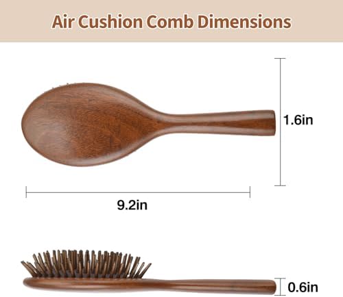 2 in 1 Hair Brush Set, Premium Golden Sandalwood Comb & Anti-Static Air Cushion Massage Brush for Men & Women, Scalp Care Hair Grooming Gift Set - Image 3