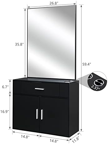 Winado Wall Mount Salon Station, Barber Salon Station with Mirror Cabinet - Image 3