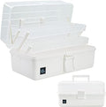 Creahaus 13 inch Art Craft Organizer Storage Box with 3 Layer, Multipurpose Plastic Tool Box with Handle for Sewing, Art Supply, Medicine, Nail, Hair Accessories (White) by Creahaus