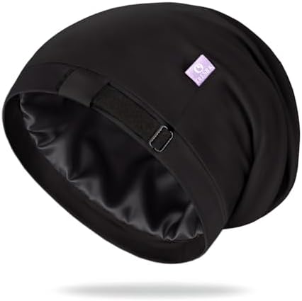 OLESILK 100% Mulberry Silk Bonnet for Sleeping, Mens Bonnet for Curly Hair, 100% Real Silk for Frizzy Hair, Black by OLESILK