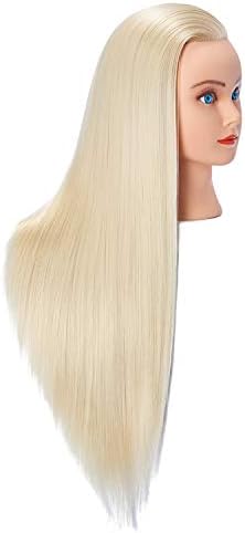 26-28'' Mannequin Head Synthetic Fiber Hair Styling Training Head Dolls for Cosmetology Manikin Maniquins Practice Head with Stand (6611W61320) - Image 2