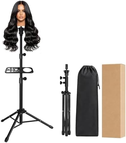 AliLeader 50 Inch Heavy Duty Wig Stand Tripod with Tray Adjustable Mannequin Head Stand Stainless Steel Wig Tripod Stand Wig Head Stand for Hairdressing Training (Mannequin Head Not Included) by AliLeader