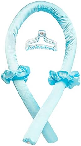 Heatless Curling Rod Headband No Heat Silk Ribbon Curling Rod Hair Roller Curls with Hair Claw Clip Lazy Natural Soft Wave DIY Hair Rollers Styling Tool for Sleep in Overnight (Blue) by BATOUDE
