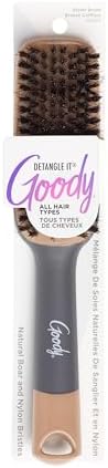 Goody Detangle It Boar Bristle Hair Brush, Use as a Detangling or Styling Brush, Conditions & Boosts Shine, Helps Tackle Knots & Reduce Frizz, For Wet or Dry Hair, Brown/Grey by Goody