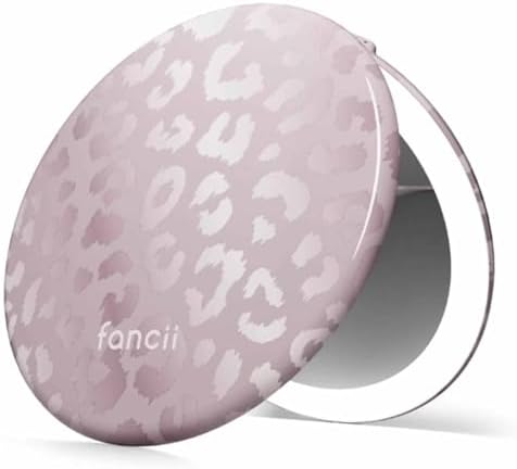 Fancii Taylor LED Lighted Travel Makeup Mirror, Rechargeable, 10x /1x Magnifying, Tru-Glow Lighting System, XL Large 5” Wide | Compact Mirror for Purses (Cosmic Leopard) by Fancii