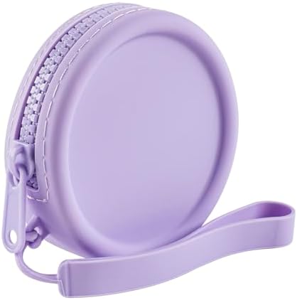 Small Silicone Makeup Bag for Women Round Purse Essentials Portable Cosmetic Accessories Organizer Small Travel Kit Storage Pouch (Purple) by WHHJM