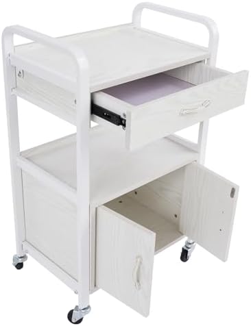 Beauty Salon Utility Trolley Cart, Movable Beauty Organizer Portable High Capacity Luggage Trolley Cart Free Standing Esthetician Rolling Makeup Carts w/4 Wheels for Beauty Spa Massage (White) - Image 3