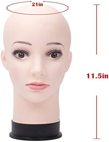 BHD BEAUTY Bald Mannequin Head Beige Female Professional Cosmetology for Wig Making, Display wigs, eyeglasses, hairs with T pins 21'' - Image 3