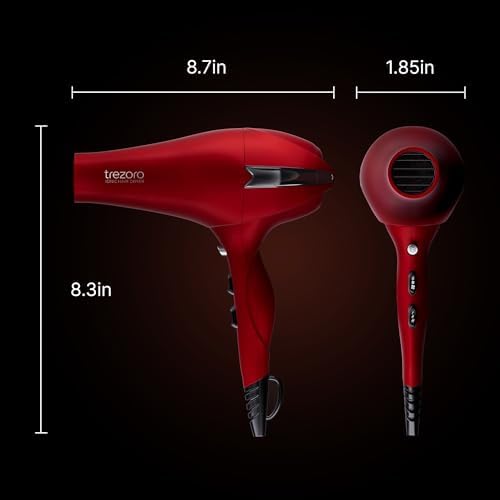 TREZORO Professional Hair Dryer with 2 Concentrator Nozzles, 2000W, Red - Image 6