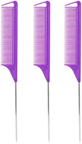 Rat Tail Steel Pin Teasing Combs Set: 3 Pack Hair Styling Combs for Parting and Teasing All Hair Types (Purple) - Image 4
