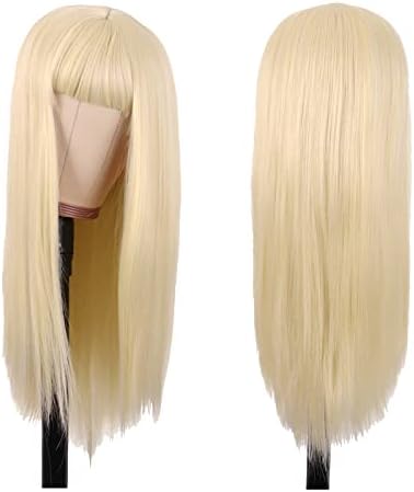 MapofBeauty 24 Inch Long Straight Flat Bangs Party Cosplay Wig,Mixed Blonde - Image 6