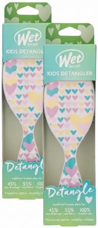 Wet Brush Kids Detangler Hair Brush | Midi Hearts Design | IntelliFlex Bristles | Pain-Free | Pack of 2 by WetBrush