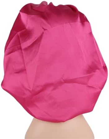 2 Pcs Extra Large Size Women Satin Bonnet Sleep Cap Silk Feeling Shower Cap Hair Scarf Wrap (Black Burgundy Hot Pink) (Hot Pink) - Image 3