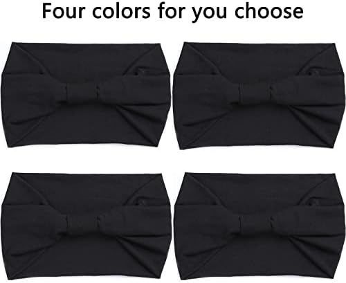 XTREND 4 Packs Wide Headbands Fashion Bandana Bohemian Style Elastic Knotted Non-Slip Headband Black Women Outdoor Sports Yoga Sweat Absorbent Solid Color Hair Accessories (Black Series) - Image 3