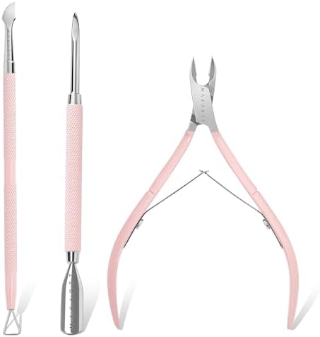 Makartt 3 Pcs Pink Cuticle Nipper Set, Stainless Steel Pusher & Scraper by Makartt