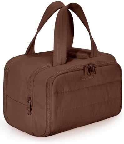 BAGSMART Travel Toiletry Bag, Puffy Toiletry Bag for Women, Wide-open toiletry bags for traveling, Large Travel Cosmetic Makeup Bag Organizer for Accessories,Toiletrie (Coffee Brown) by BAGSMART