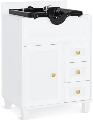 BarberPub Barber Storage Shampoo Station with Bowl & Cabinet 7131 (White) by BarberPub