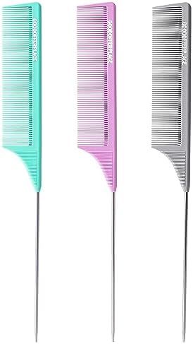 3 PCS Rat Tail Combs with Metal Pick for Braiding,Parting by GOODOFFERPLACE