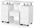OmySalon Nail Desk and Chair Set, with Stool, Dust Collector, Arm Rest & Wheels, Acetone Resistant Desktop, Manicure Table Nail Table Station for Nail Tech w/Drawers Storage (White) by OmySalon