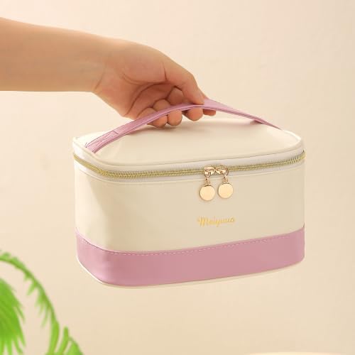 Two-tone Travel Makeup Bag, Watrproof Toiletry Organizer, Beige Purple - Image 4