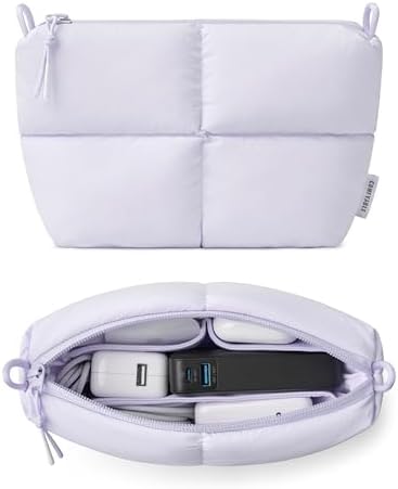 Comfyable Puffy Electronics Organizer Travel Case, Cute Tech Pouch for Women Men, Cable Storage Bag for Charger, Phone, Power Bank, Cord, Compact Tech Accessories Pouch, Lavender by Comfyable