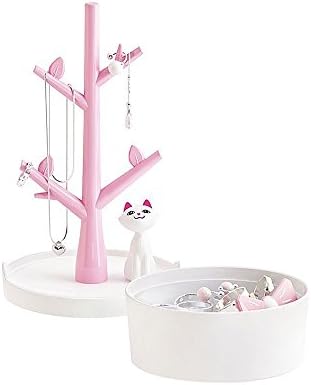 Fantasee Cute Cat Jewelry Tree Organizer for Kids, Earring Bracelet Hair Tie Storage Holder for Little Young Girl, Premium ABS Material (Pink) - Image 3