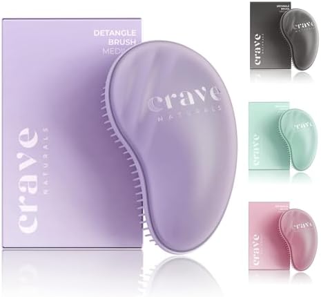 Crave Naturals Mini Detangler Hair Brush Purple – Glide Thru Hair Detangler Brush for Women, Kids & Toddlers – Gentle Scalp Care, No-Pain Tangle-Free Hairbrush for All Hair Types, Travel Hair Brush by CraveNaturalsDetanglingBrush
