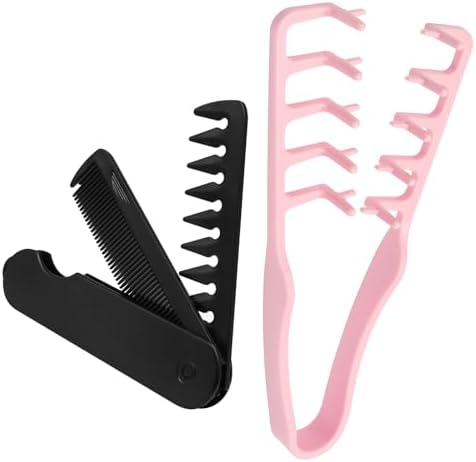 2 Pack Texture Styling Comb, Wide Tooth Volumizing, ABS, Black Pink - Image 7