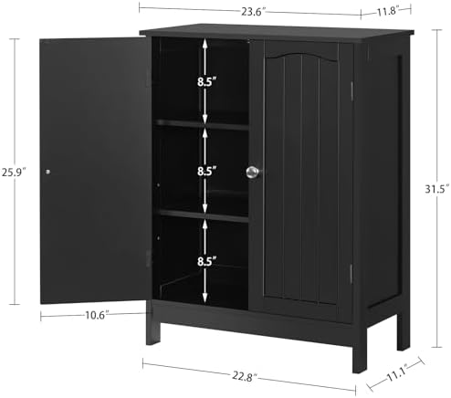 Iwell Bathroom Cabinet, Bathroom Storage Cabinet with 2 Doors & 3 Shelves, 3 Heights Available, for Living Room, Entryway, Kitchen, Home Office, Black - Image 3