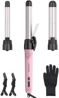 Rotating Automatic Curling Iron Set 3 Ceramic Barrels for Long Hair Waves by ZAVAREA