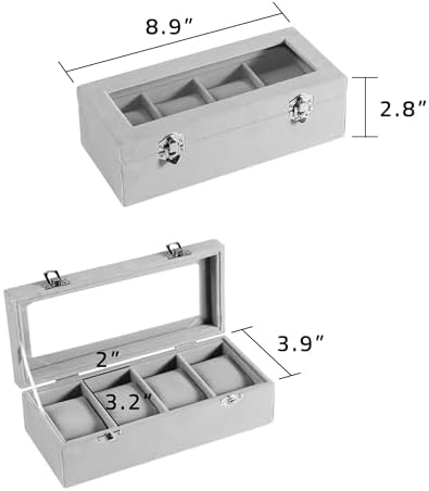 Frebeauty 4 Slot Watch Box for Men/Women,Watch Case with Glass Lid - Image 4
