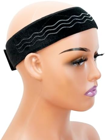 Wig Grip Band Flexible Velvet Scarf Adjustable Comfort Headband Wig Comfort Non-Slip Adjustable Fasten Wig Bands with Wavy Silicone (Black) by HairTrustyPartner