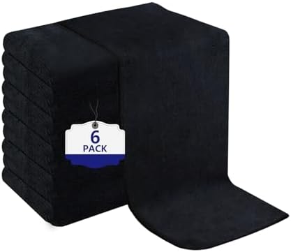 Puomue 6 Pack Black Salon Towels, Super Soft and Absorbent Microfiber Hair Towel for Salon, Bath, Spa, Pool and Home, 27 inch X 16 inch, Black by Puomue