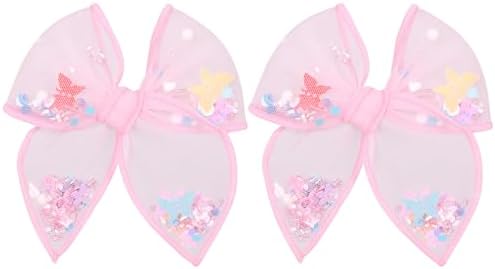 Floral Butterfly Fairy Hair Bow Clips 4" for Girls Women, 2pc Pink Mesh Tulle Shaker Fable Bow Alligator Hairpins, Spring Summer Birthday Wedding Party Dress Accessory Gift by Miroksh