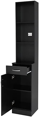 OmySalon Salon Hair Styling Station, Barber Storage Cabinet, Salon Equipement with 5 Compartments, 1 Drawer, 1 Door (Black) by OmySalon