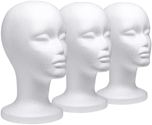 Foraineam 3 Pack 12 Inch Foam Head Female Foam Wig Heads Mannequin Manikin Cosmetics Model Head Wigs Display Holder Hats Glasses Hairpieces Stand by Foraineam