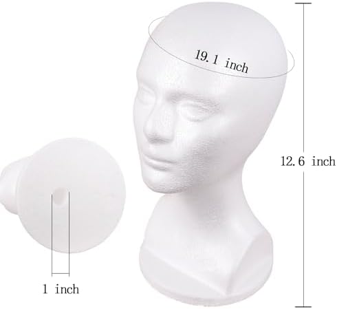 MapofBeauty Male Foam Mannequin Head Wig Making Styling Manikin Head, White - Image 3