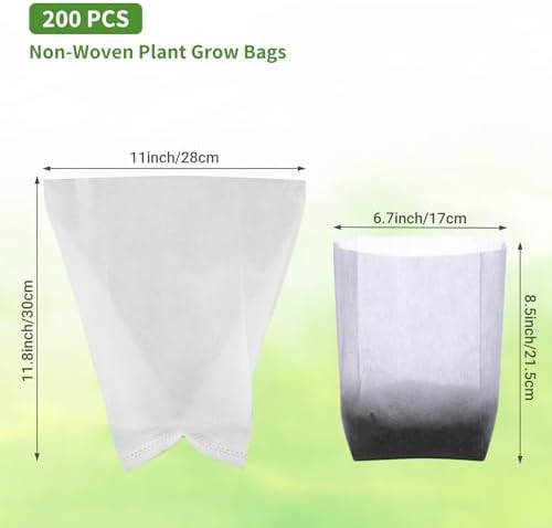 GREANER 200 PCS Nursery Bags for Plants, 11"x11.8" Biodegradable Plant Starter Bags, Aeration Grow Bags Seedling Pots Container for Plant, Seedling, Flower, Potato, Tomato Plant Starts - Image 2