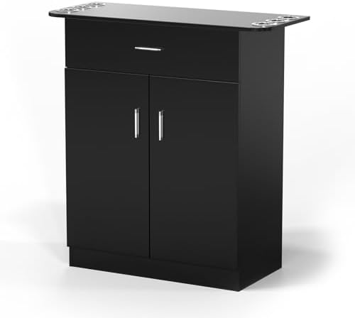 OmySalon Salon Storage Station, Barber Stations Beauty Salon Spa Equipment, Free Standing Cabinet with 1 Drawers, 1 Storage Cabinet, 6 Hair Dryer Holders for Hair Styling, Black by OmySalon