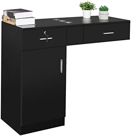 Winado Wall Mount Salon Station Hair Styling, Barber Salon Stations with a Storage Cabinet, 2 Drawers, and 3 Hair Dryer Holders for Stylist Beauty Spa Equipment, Black by Winado
