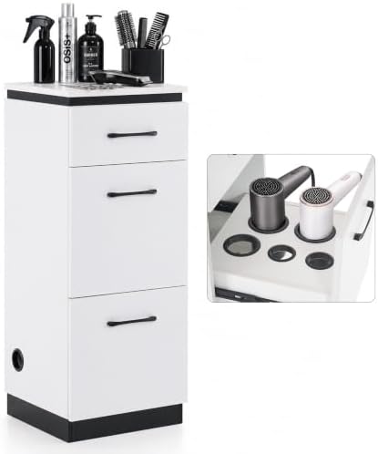 BarberPub Locking Barber Station with Storage Cabinet 2002 (White) by BarberPub