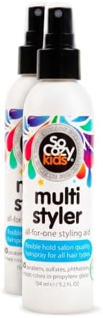 SoCozy Multi Styler,Styling Hair Spray for Kids,Safe for Everyday Use (5.2 Fl Oz) Holds Like a Light Gel,Gentle Formula with Quinoa,Vitamin B5&Aloe,No Parabens,Sulfates or Synthetic Colors,(Pack of 2) by SoCozy
