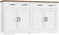 usikey 55" Buffet Cabinet with Storage and Drawers, Large Sideboard Buffet Cabinet with Adjustable Shelves and Doors, Modern Coffee Bar for Kitchen, Living Room, White by USIKEY