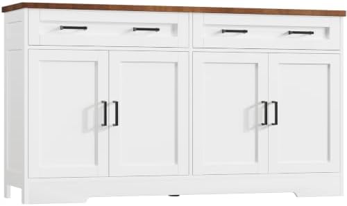 usikey 55" Buffet Cabinet with Storage and Drawers, Large Sideboard Buffet Cabinet with Adjustable Shelves and Doors, Modern Coffee Bar for Kitchen, Living Room, White by USIKEY