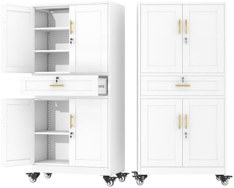 74" Metal Garage Storage Cabinet with Wheels and Locking Doors by AUEYTVR