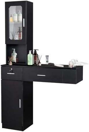 Winado Wall Mount Barber Salon Station, Makeup Vanity Desk with Cabinet by Winado